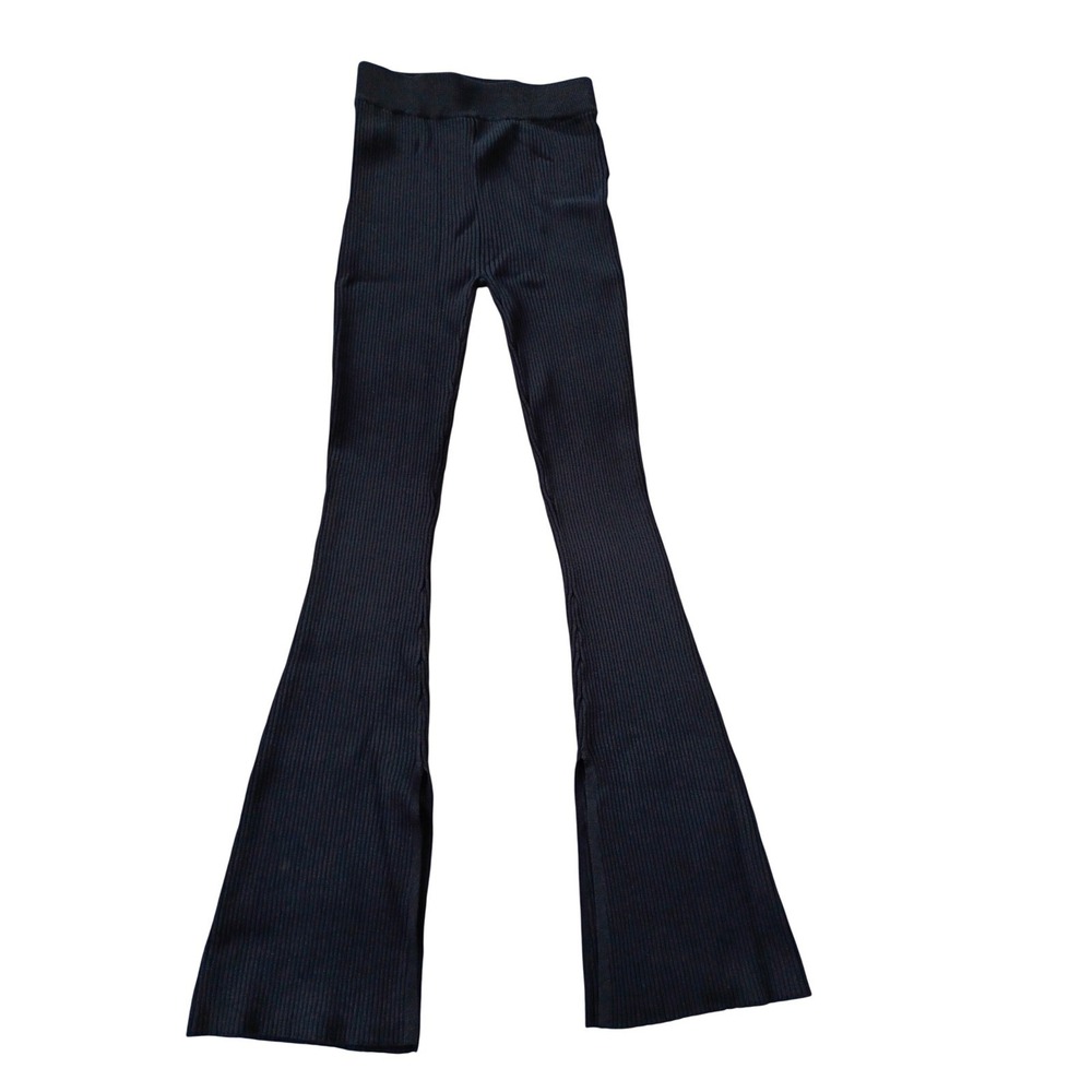 Le Ore NWOT‎ Black Ribbed Knit Flare Yoga Pants Pull-On Side Stretch Fits S $179